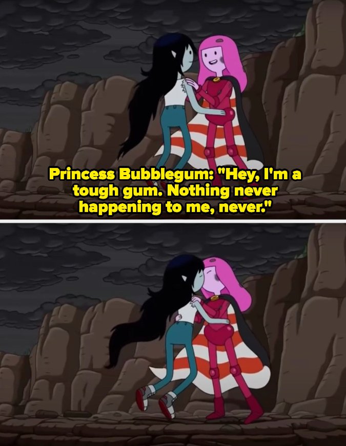 Hynden Walch voicing Princess Bubblegum kisses Olivia Olson voicing Marceline in &quot;Adventure Time&quot;