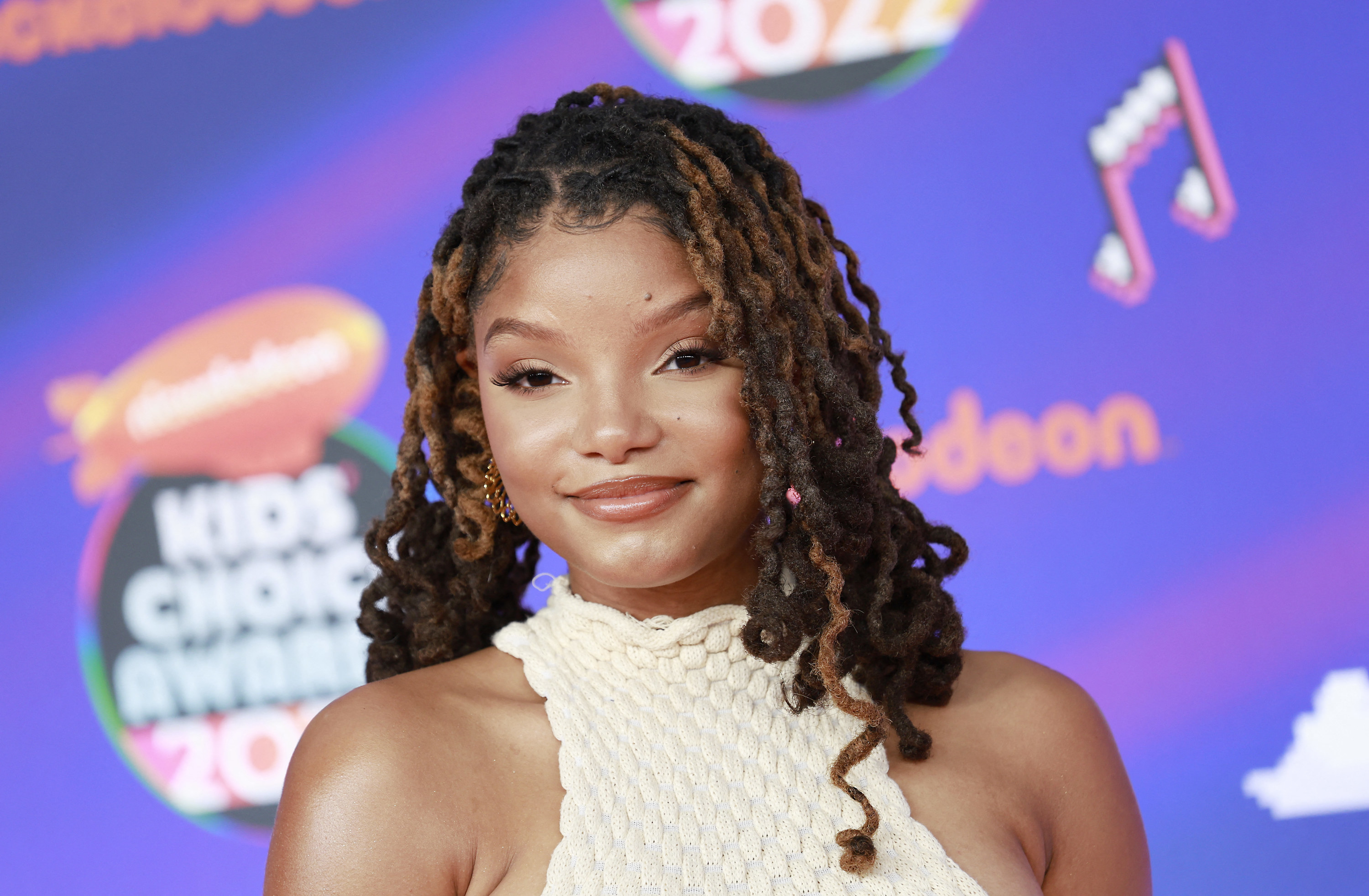 US singer Halle Bailey attends the 2022 Nickelodeon Kids&#x27; Choice Awards held at Barker Hangar in Santa Monica