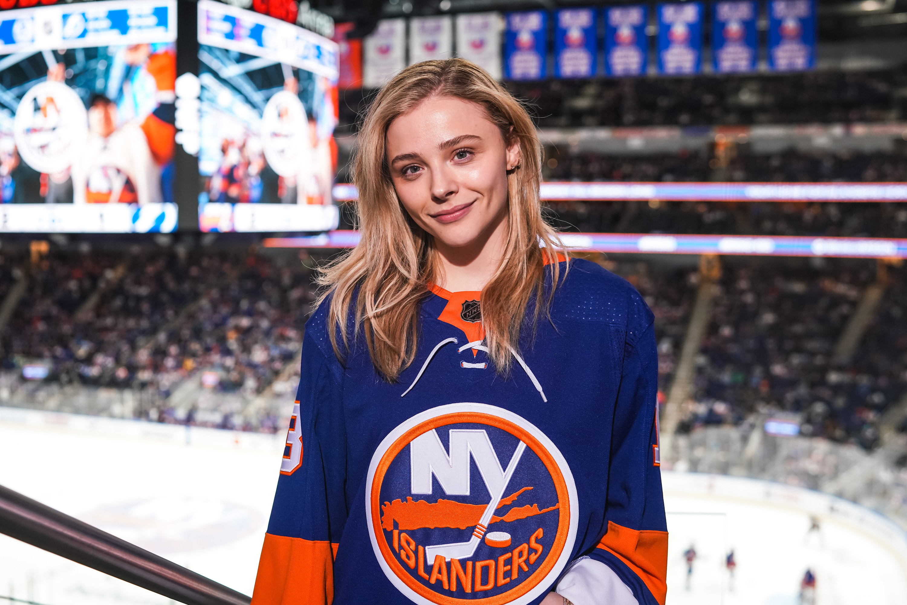 Actress Chloë Grace Moretz attends the game between the New York Islanders and the Tampa Bay Lightning
