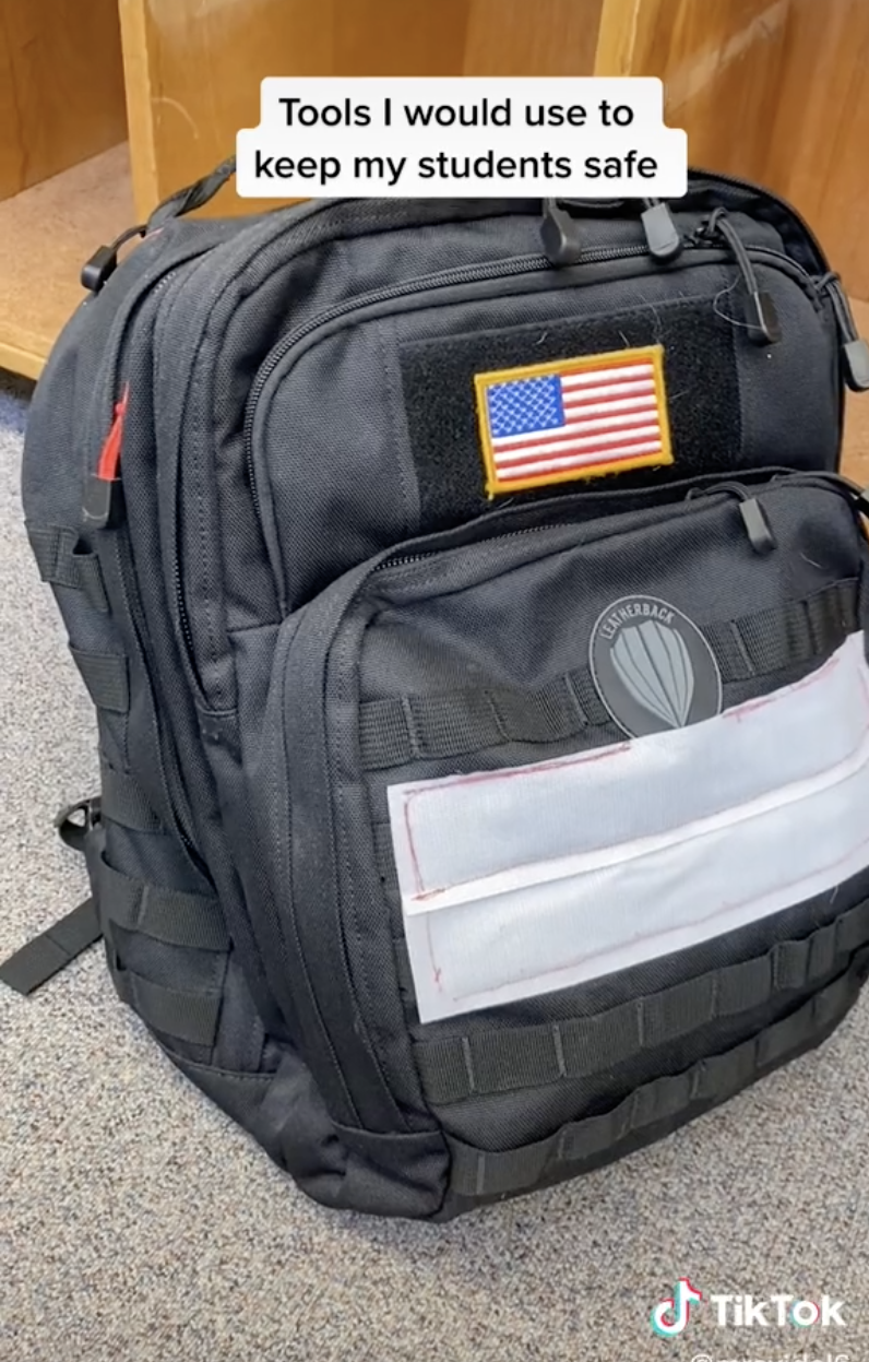 The second backpack, which is more heavy duty and is adorned with an American flag
