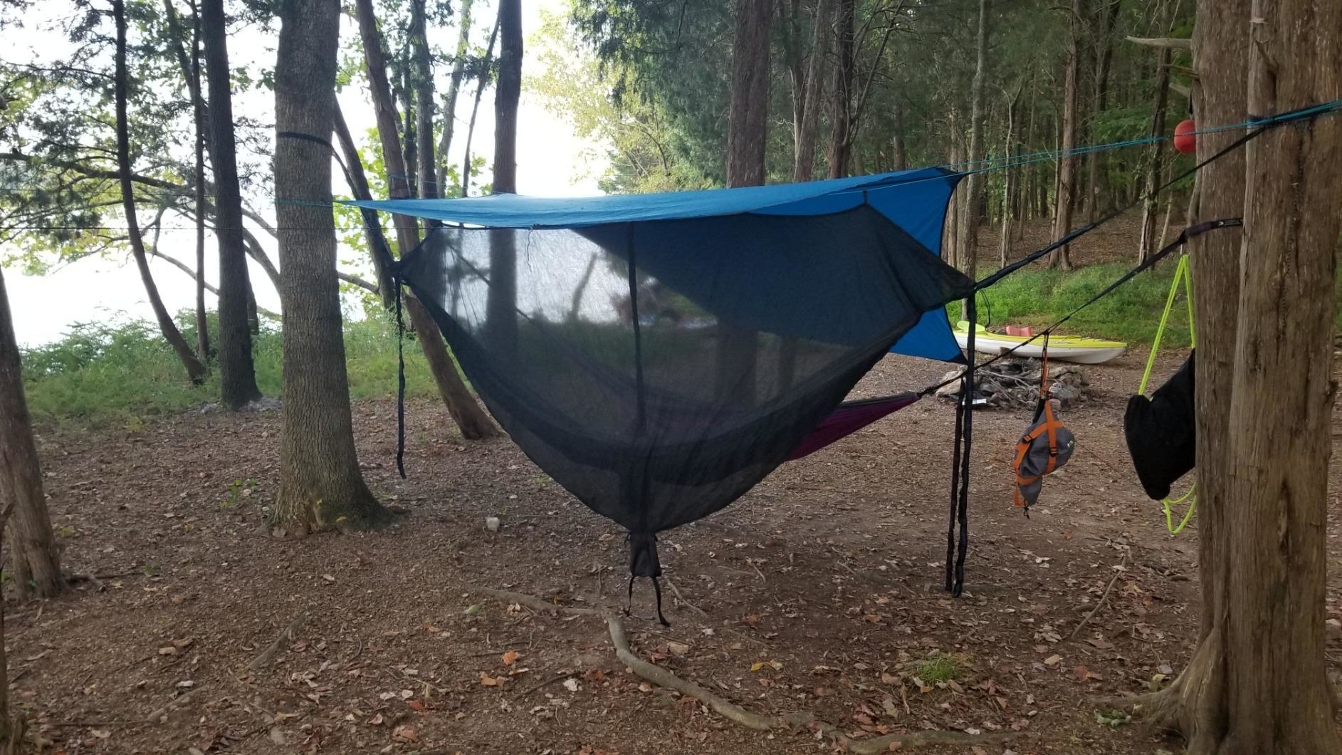 Reviewer&#x27;s photo of the hammock net in the color Blue