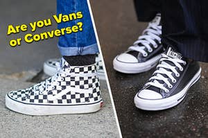 "Are you Vans or Converse?" with sneakers shown