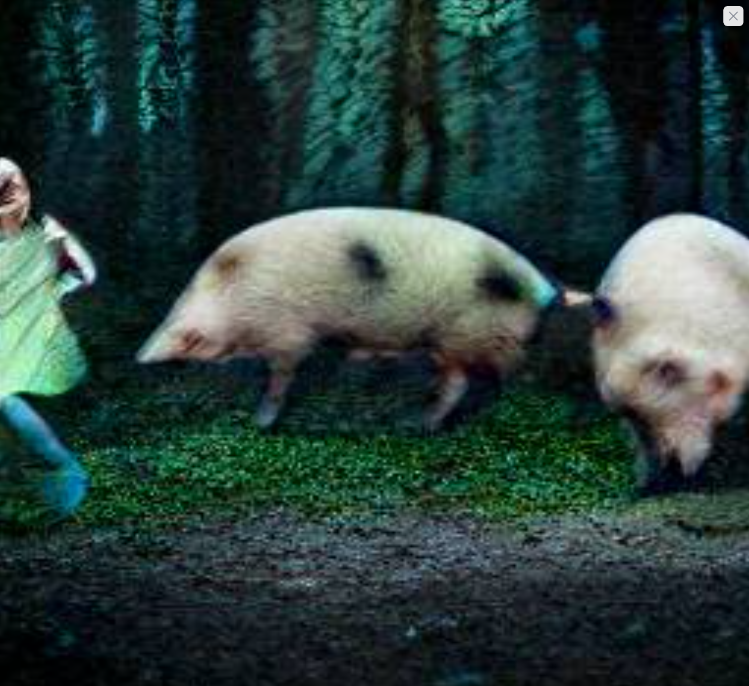 AI generated photo of pigs chasing a girl