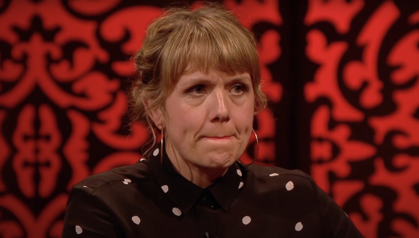Kerry Godliman on Taskmaster looking concerned and annoyed