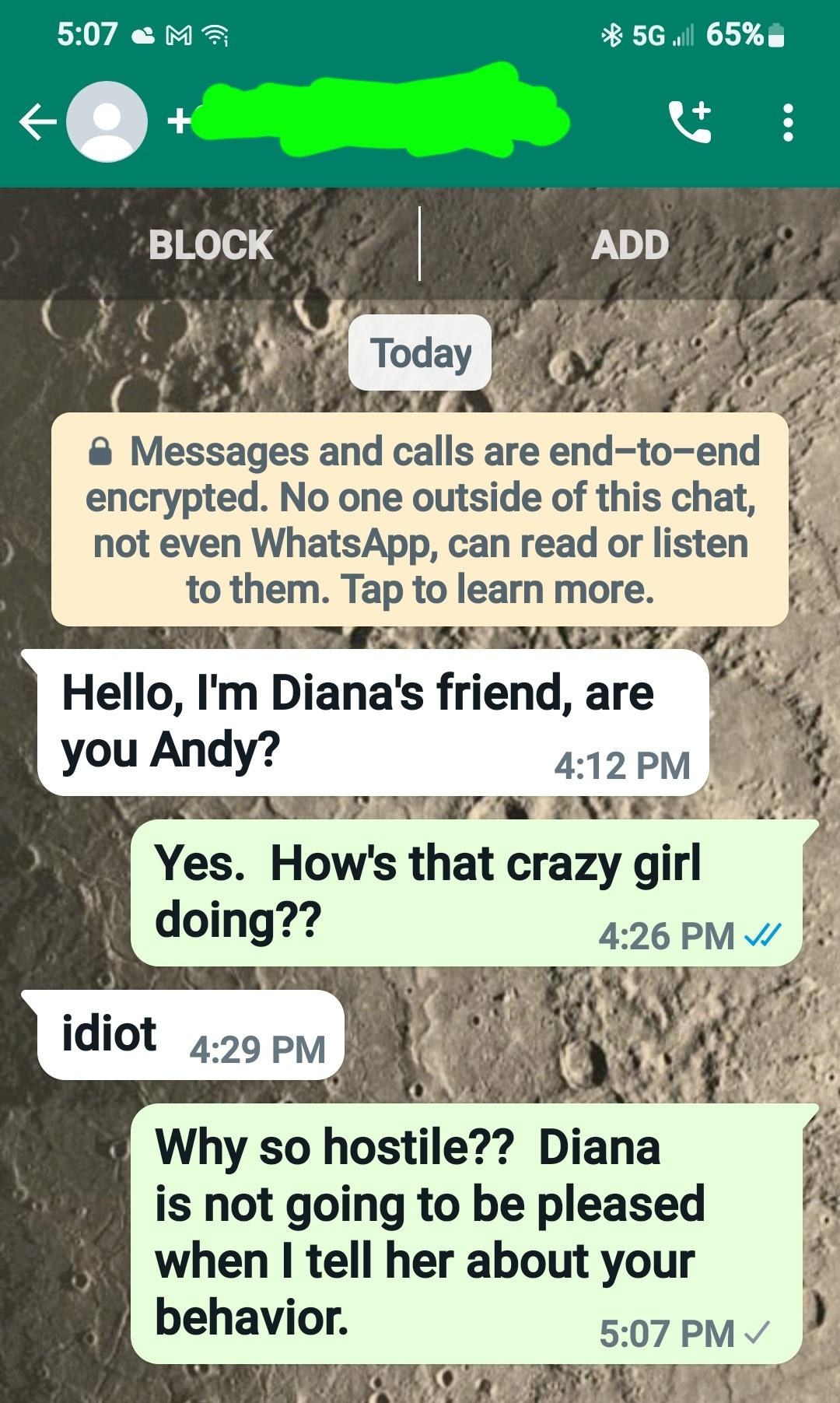 scammer who tries to say they arre diana&#x27;s friend and getts angry when called out
