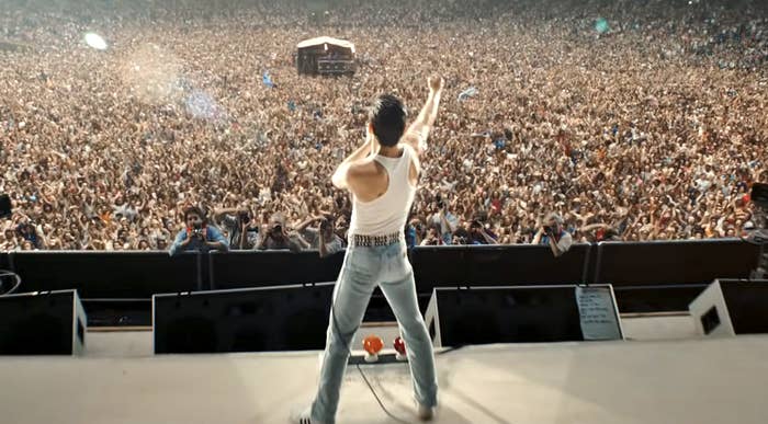 Rami Malek performing as Freddie Mercury