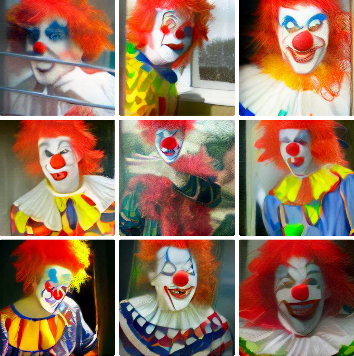 AI generated photos of clowns looking at you