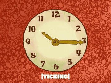 Gif of a clock running with Squidward &quot;squeaking.&quot;