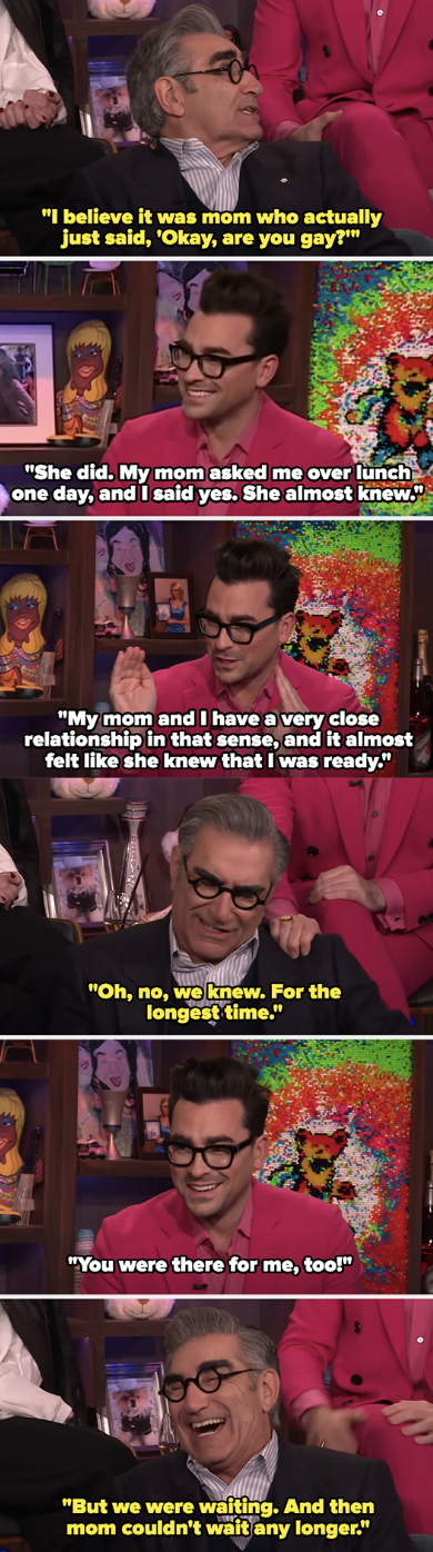 Dan and Eugene Levy talking on Andy Cohen&#x27;s show