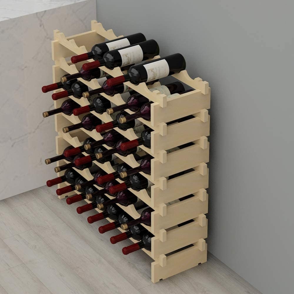 Several bottles of wine on the rack