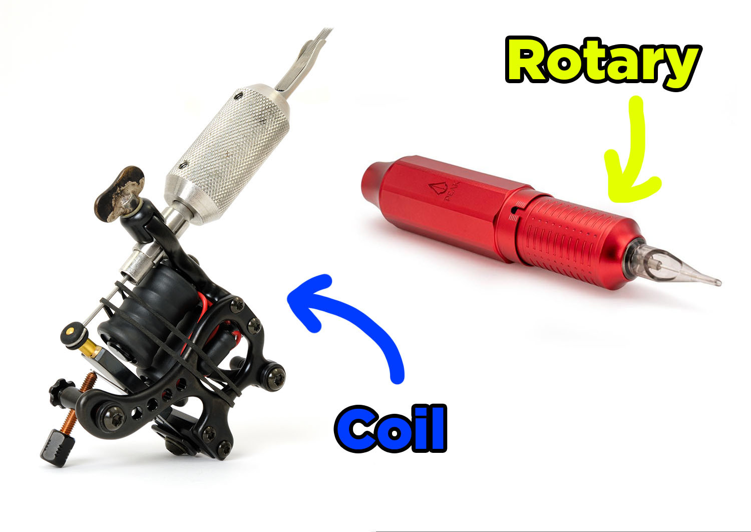 A coil and rotary tattoo machine