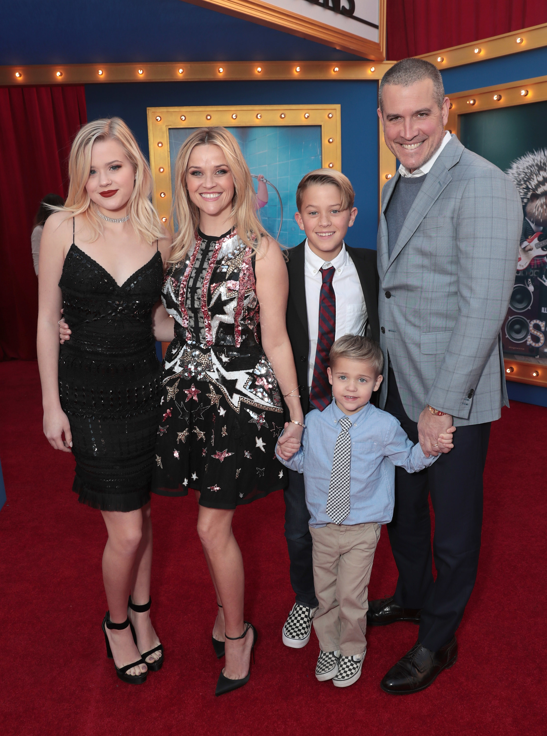 Ava Phillippe, Reese Witherspoon, Deacon Phillippe, Tennessee James Toth and Jim Toth attend the premiere Of Universal Pictures&#x27; &quot;Sing&quot;