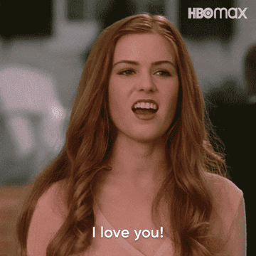 A gif of Isla Fisher in Wedding Crashers saying I love you