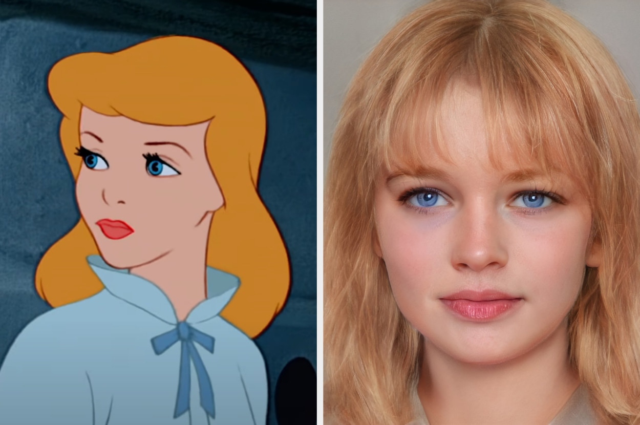 Side-by-side of animated Cinderella and AI Cinderella