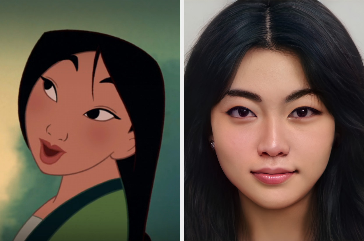 Side-by-side of animated Mulan and AI Mulan