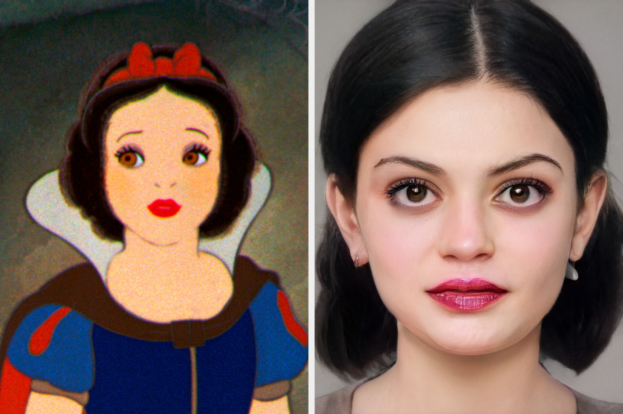 Side-by-side of animated Snow White and AI Snow White