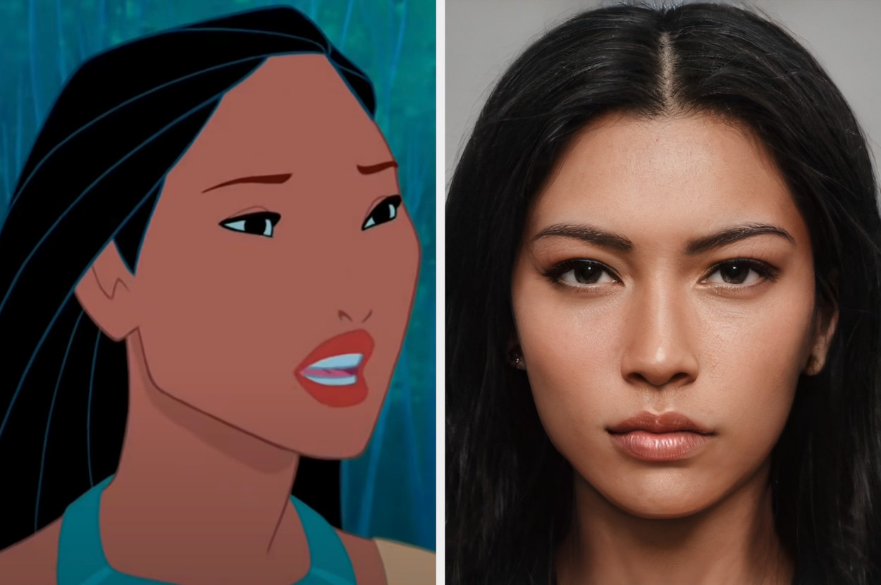 Side-by-side of animated Pocahontas and AI Pocahontas