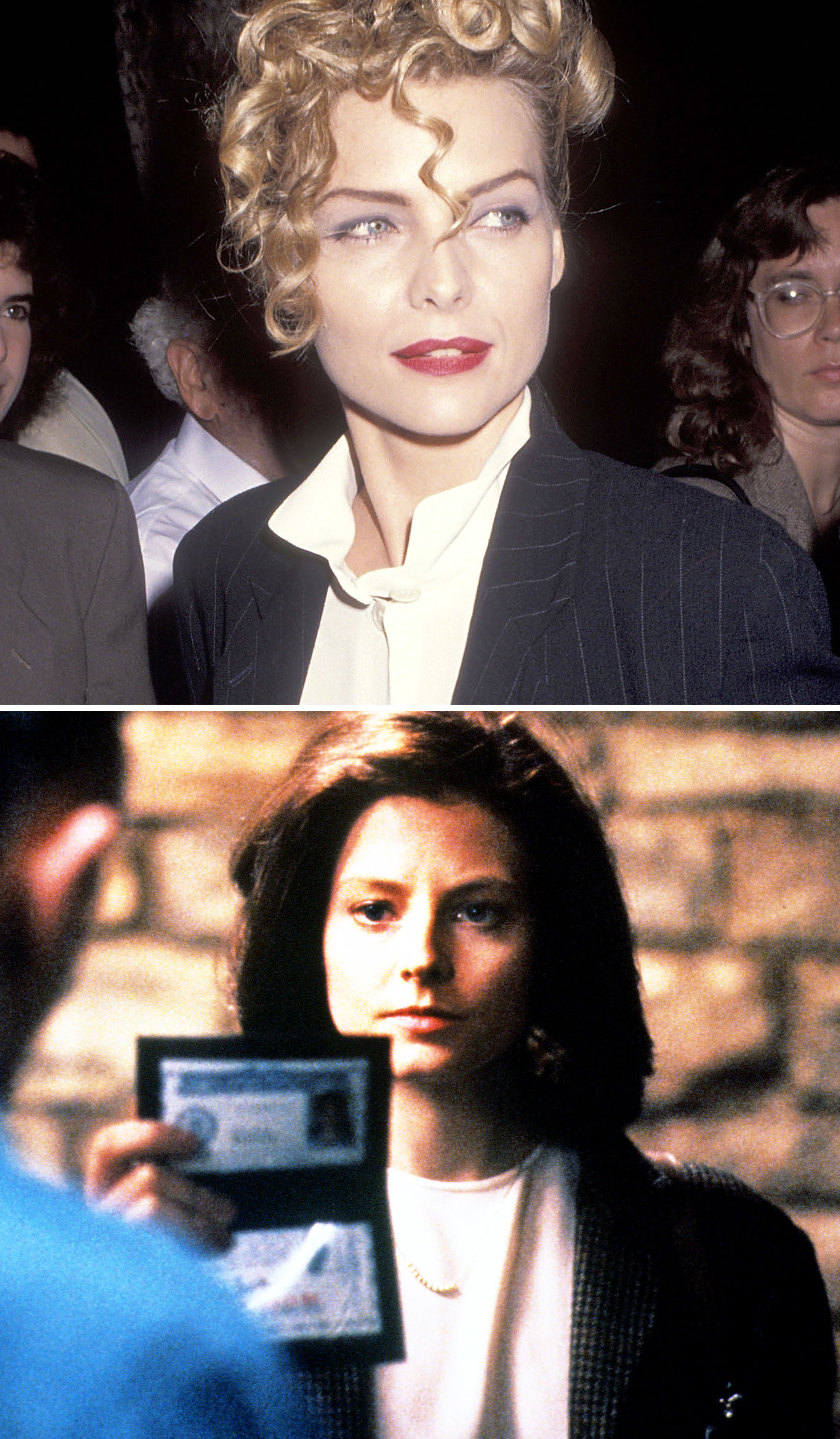 A close-up of Michelle above a shot of Jodie Foster in The Silence of the Lambs