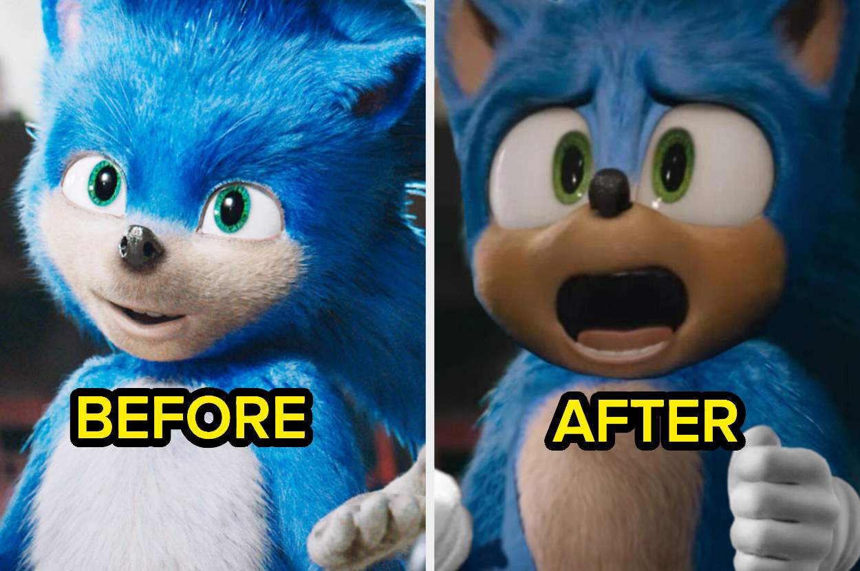 before and after of a stuffed animal looking hedgehog and then a more cartoon friendly version