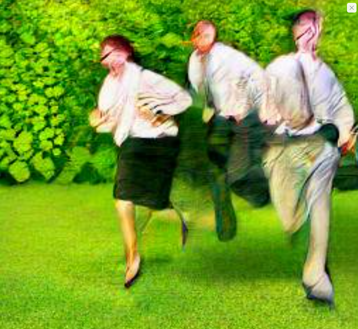 AI generated photo of business people in a garden running at you