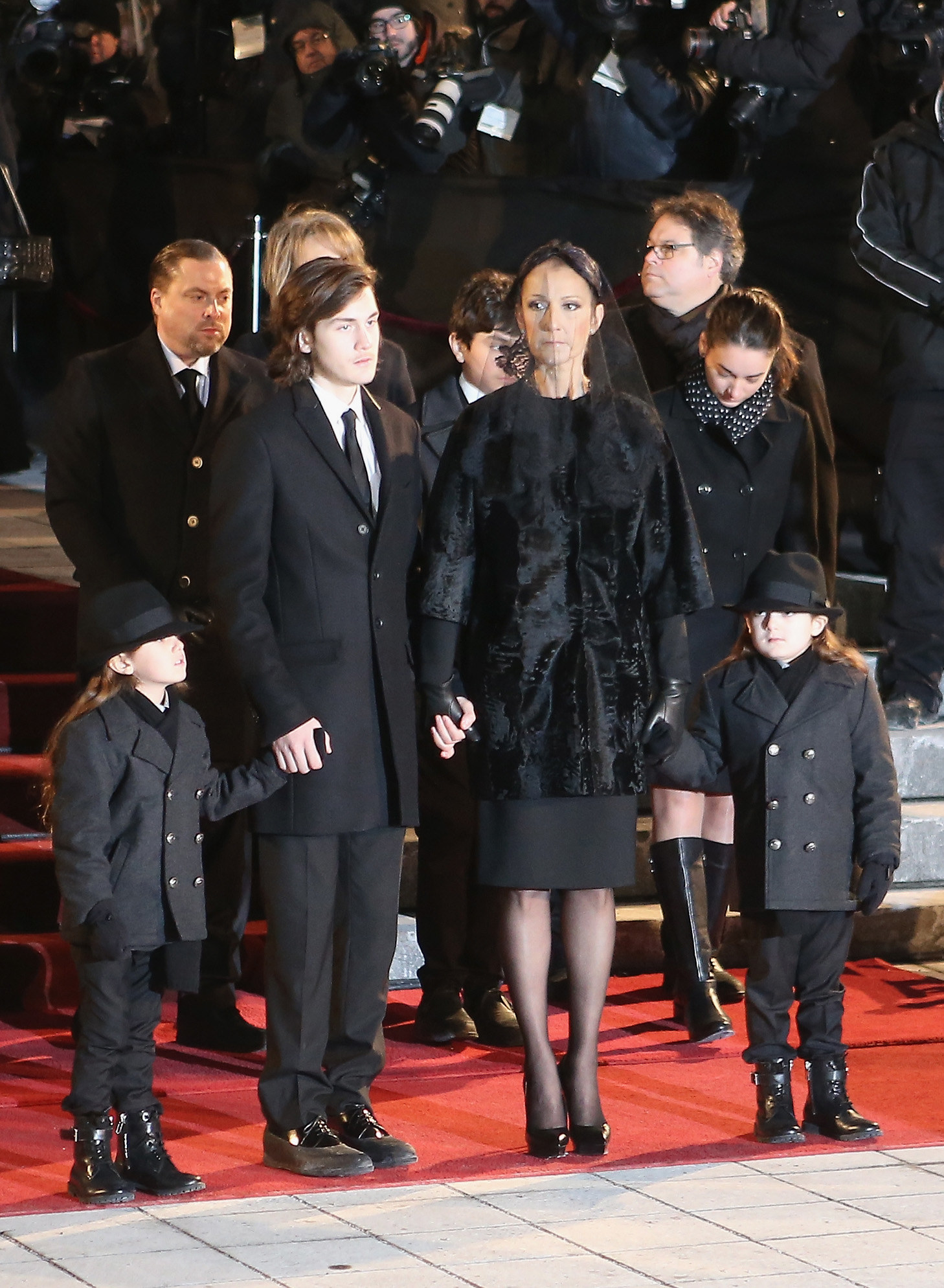 Recording artist Celine Dion and children Rene-Charles Angelil, Eddy Angelil and Nelson Angelil attend the State Funeral Service for Celine Dion&#x27;s Husband Rene Angelil