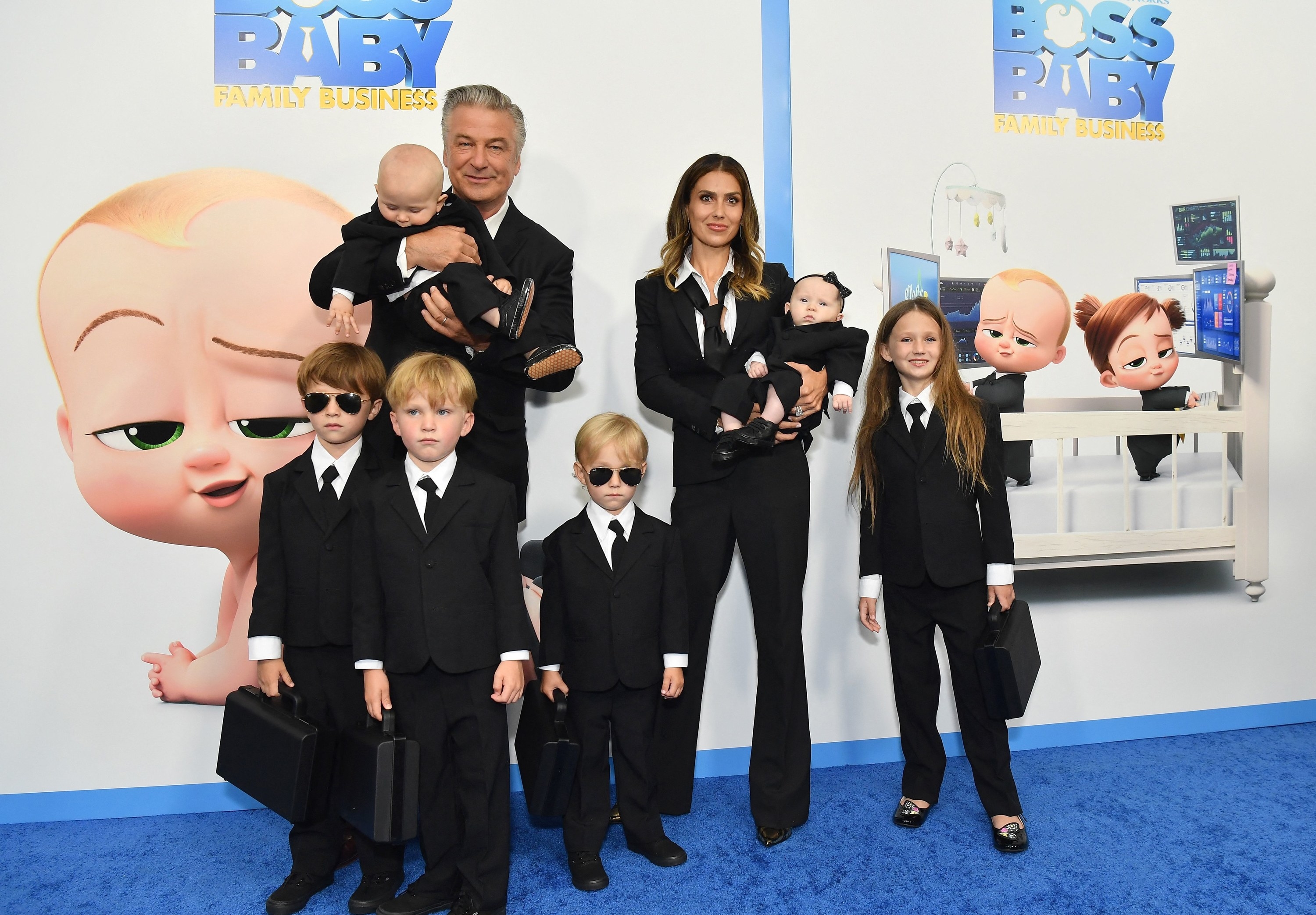 Alec Baldwin (L), wife Hilaria Baldwin (R) and their children attend DreamWorks Animation&#x27;s &quot;The Boss Baby: Family Business&quot;