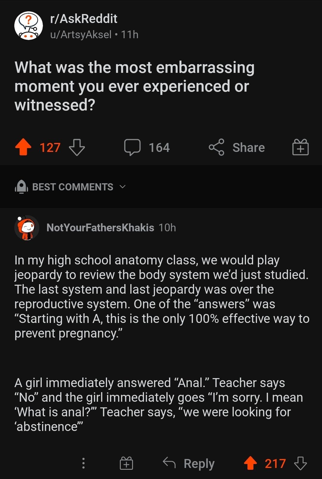 person saying in class that the only way to not get pregnant is anal