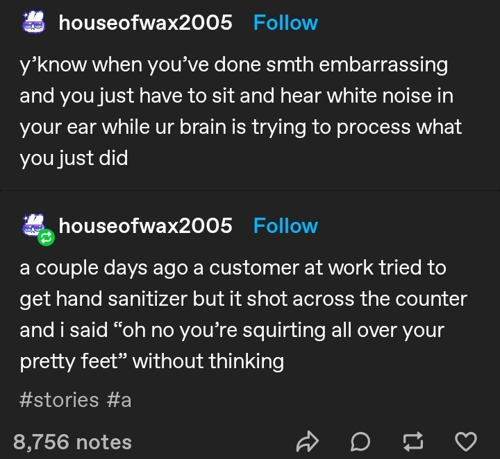 story of someone squirting hand sanitizer and saying &quot;you&#x27;re squirting over your pretty feet&quot;