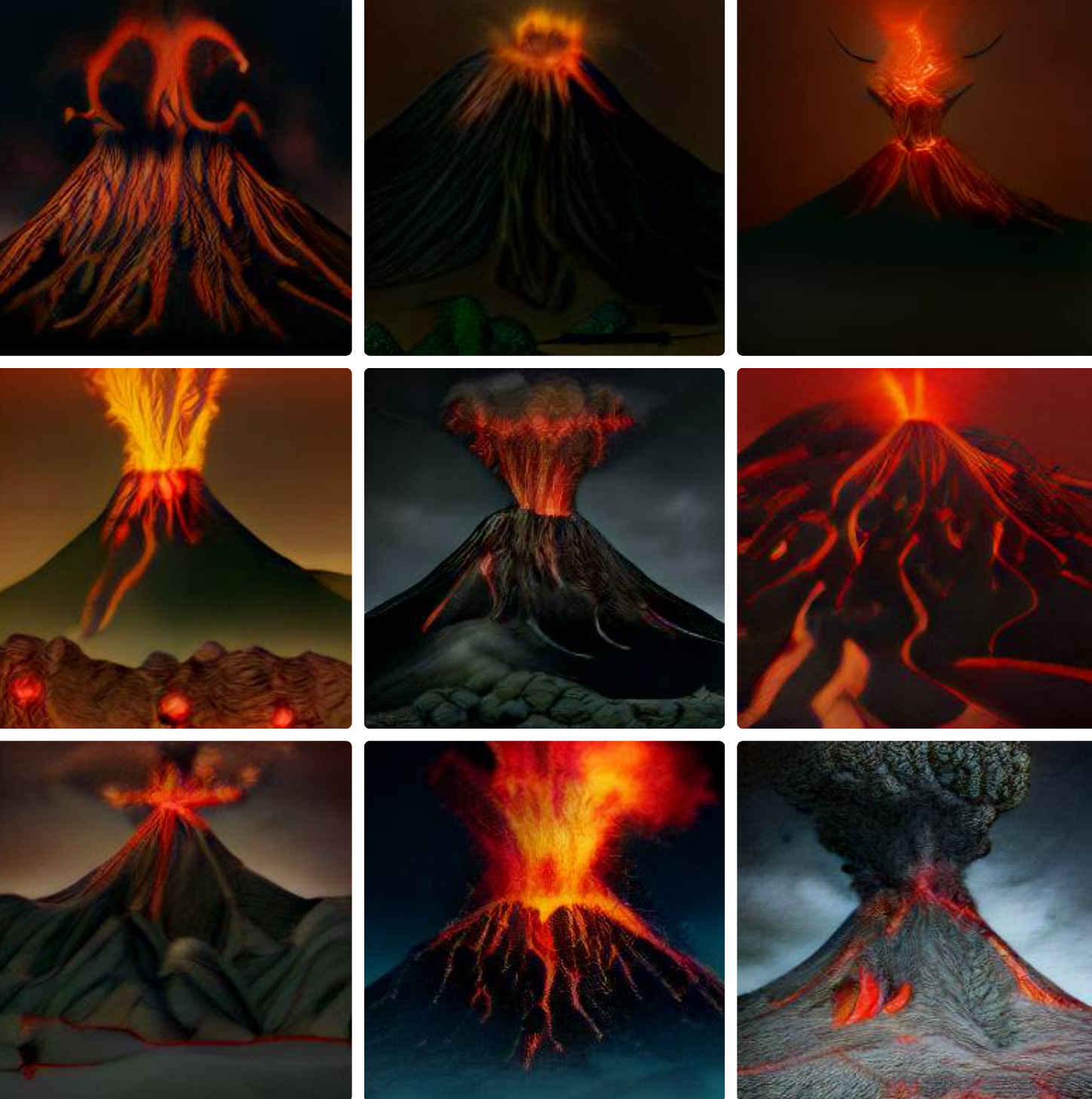 AI generated photos of evil-looking volcanoes