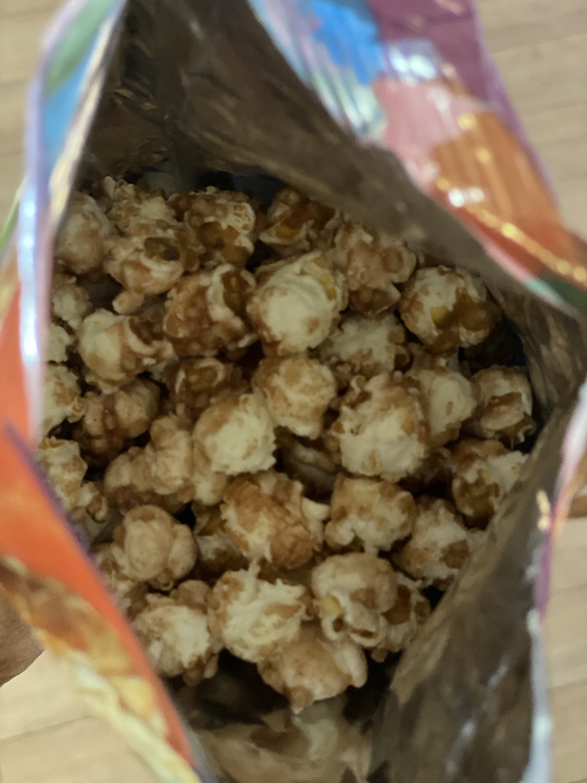 open bag showing popcorn
