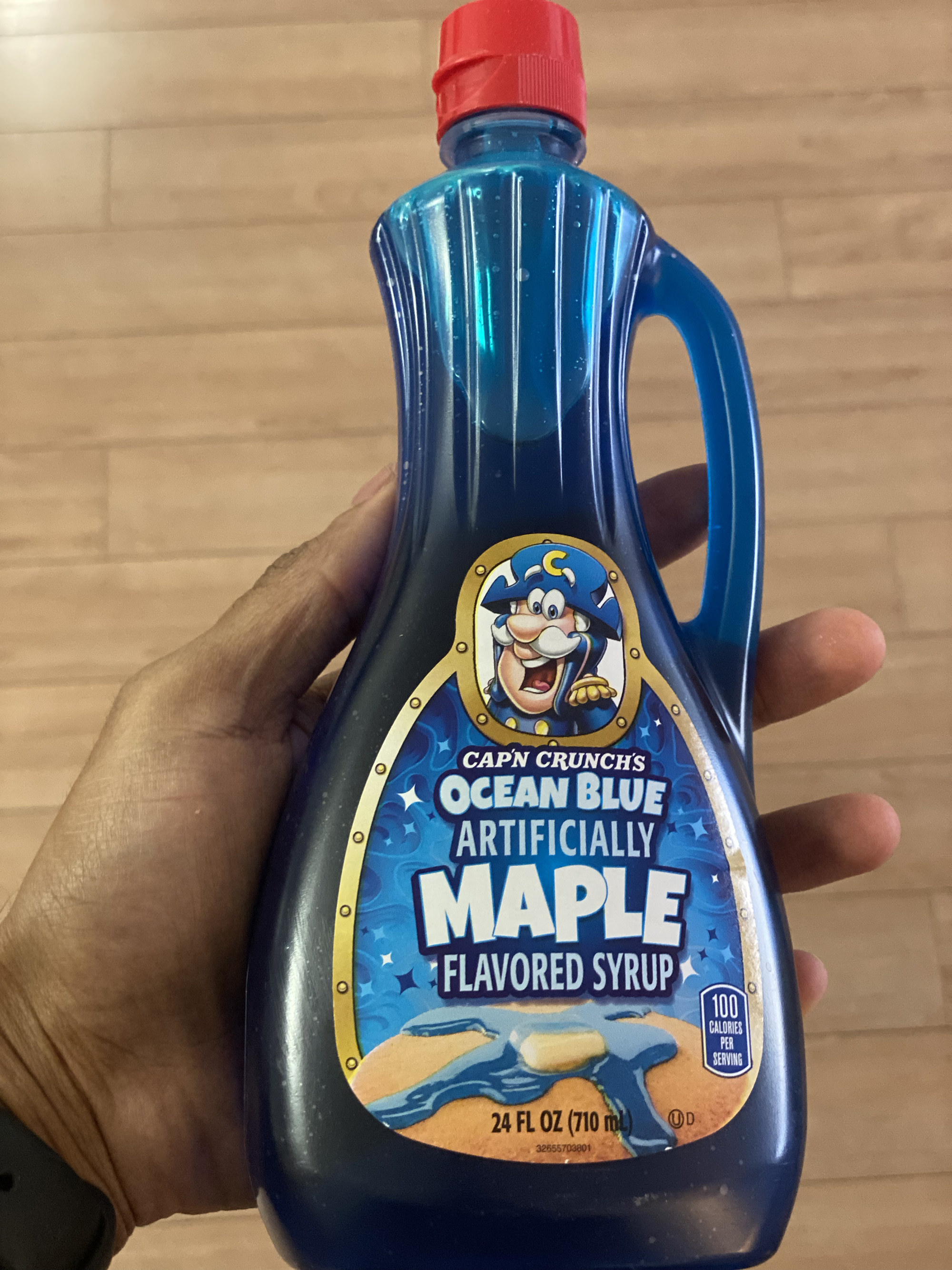 Cap&#x27;n Crunch Ocean Blue maple syrup bottle