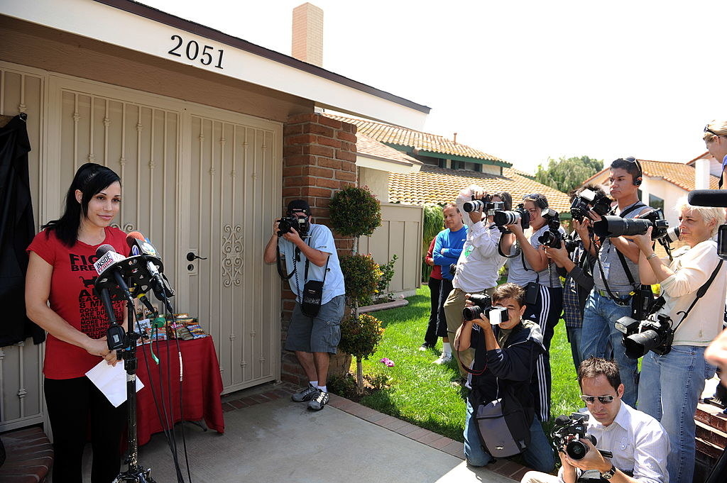 Nady Suleman giving a press conference