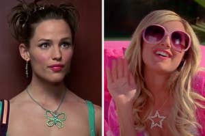 Jenna is on the left in an elevator with Sharpay waving on the right