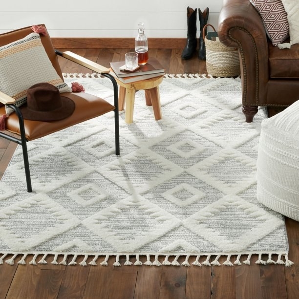 The rug styled in a living room