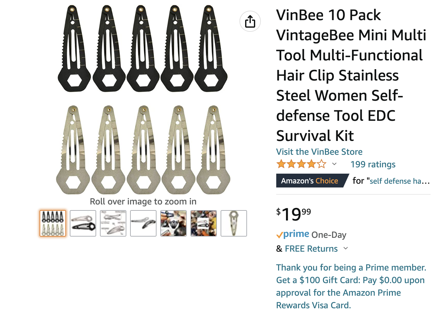 the listing showing the 10 different clips and the price at $19.99