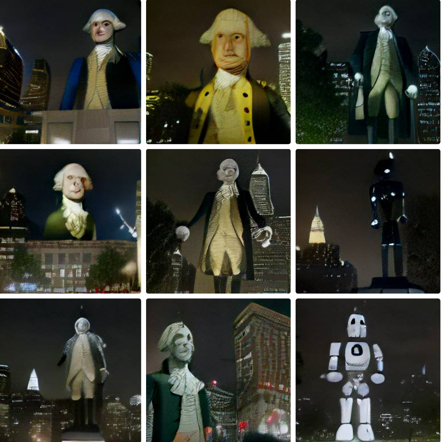 AI generated photos of giant George Washington attacking a city