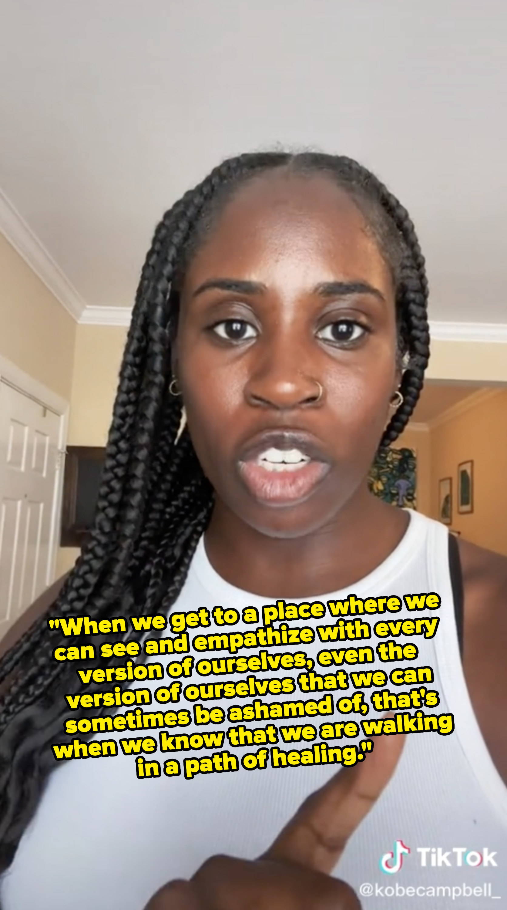 Kobe Campbell saying, &quot;When we get to a place where we can see and empathize with every version of ourselves, even the version of ourselves that we can sometimes be ashamed of, that&#x27;s when we know we are walking in a path of healing.&quot;