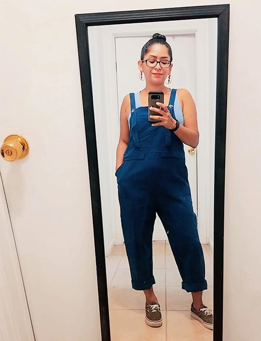 a reviewer wearing the overalls