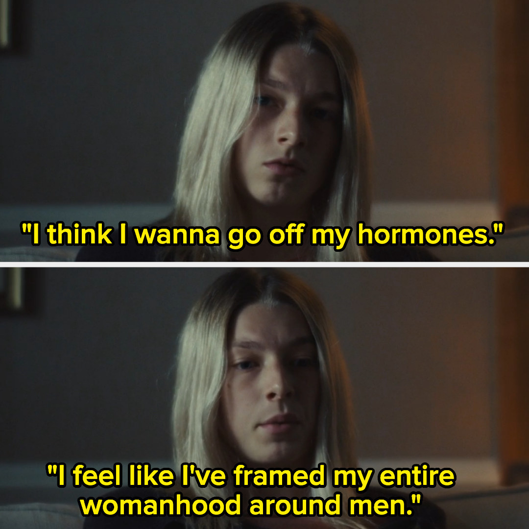 jules saying she wants to get off hormones bc she&#x27;s framed her womanhood around men