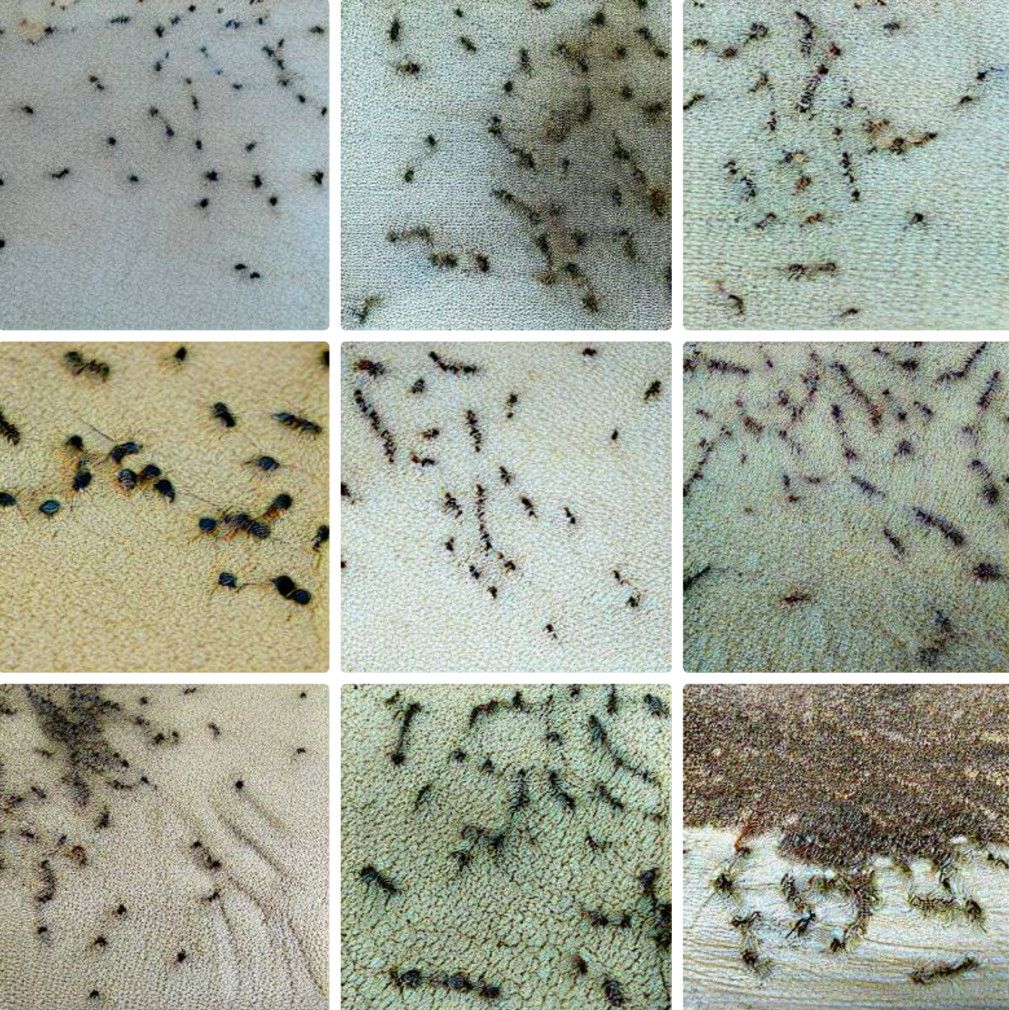 AI generated photos of ants covering a bed