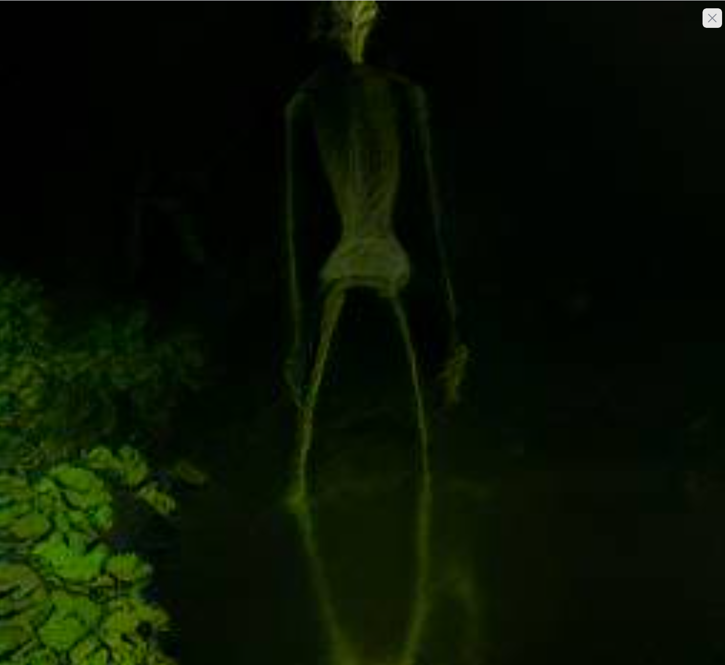 AI generated image of a tall, skinny creature ascending from a pond at night