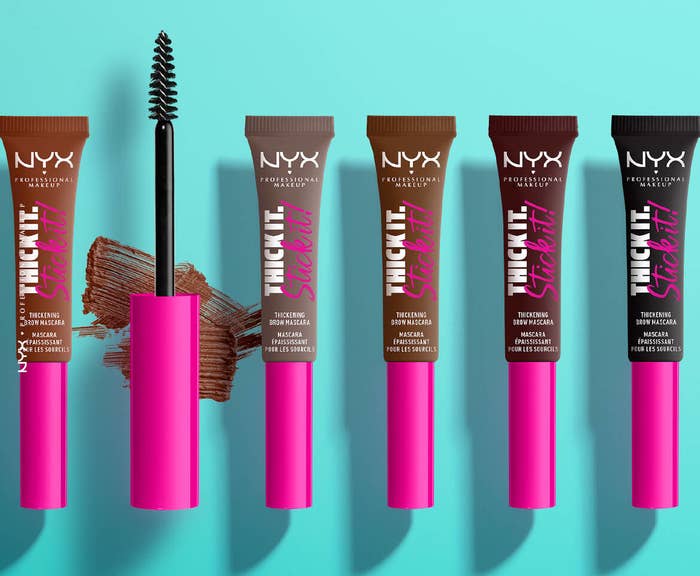 five tubes of brow mascara in a variety of shades