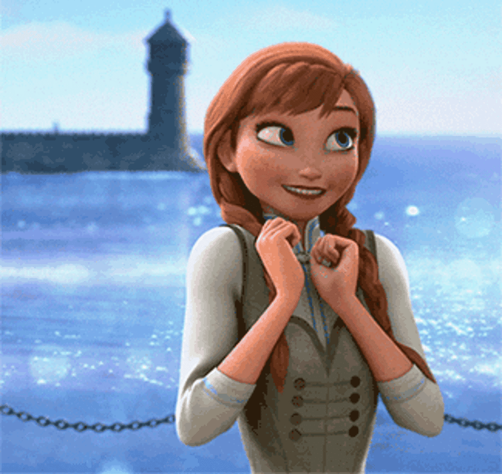 a gif of Anna from the movie &quot;Frozen&quot; jumping with excitement