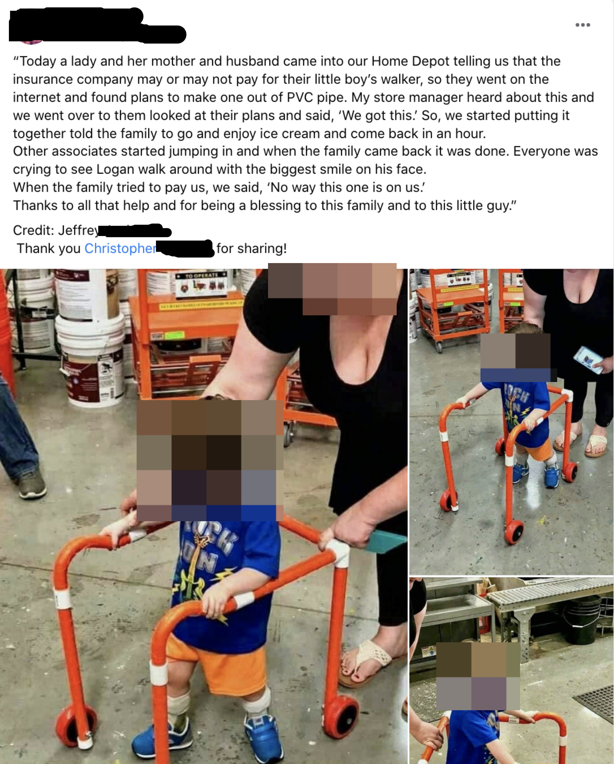 a small kid in home depot being guided by their mom as they use a new walker