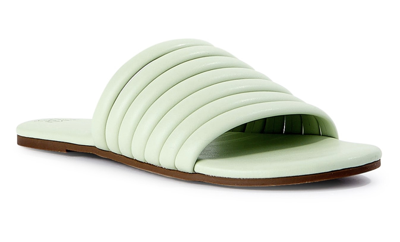 The mint sandals have seven rounded bands