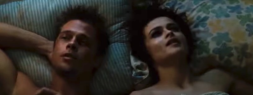 Brad Pitt and Helena Bonham Carter in Fight Club scene, in bed