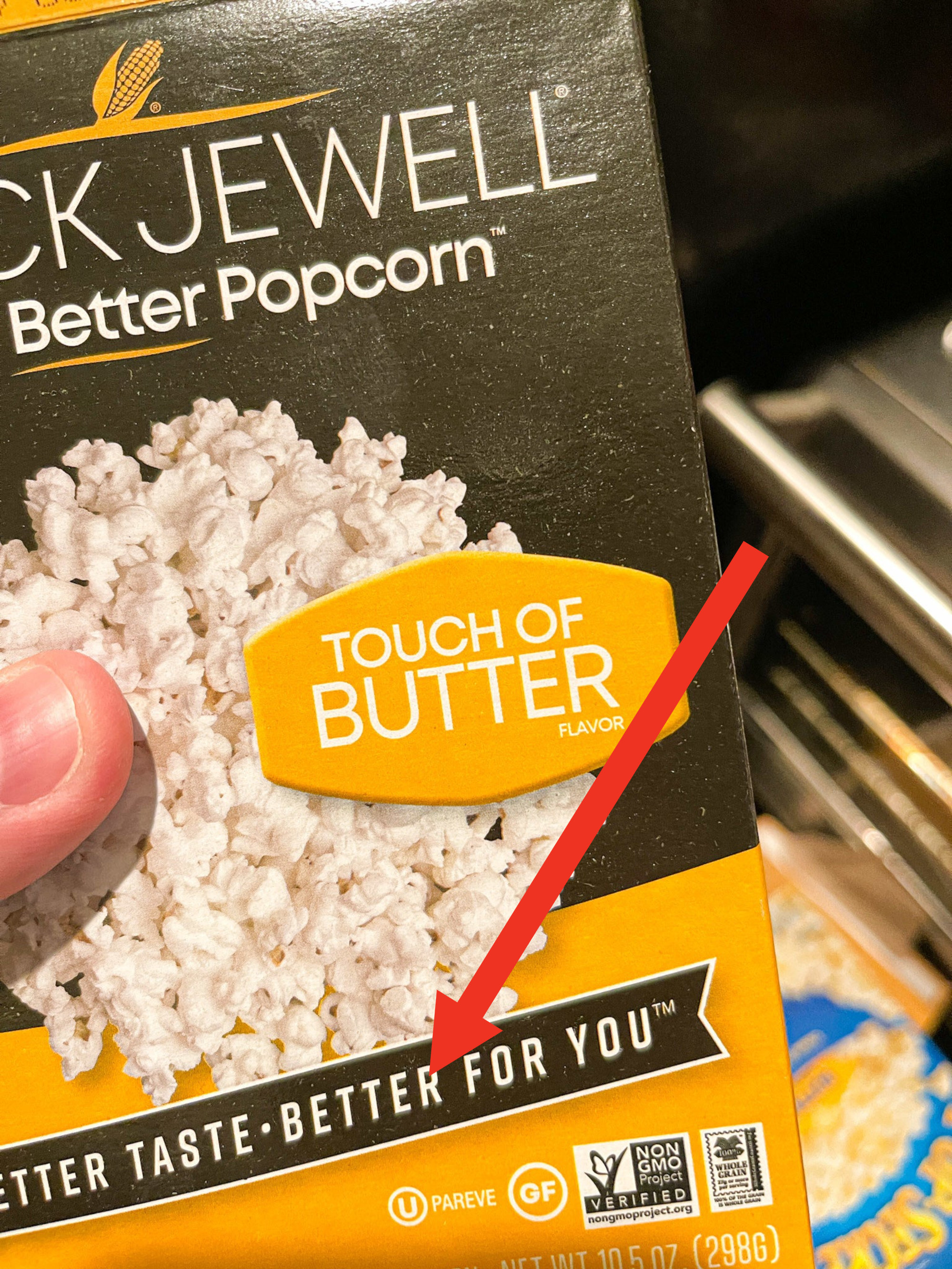 Black Jewell packaging with an arrow pointing to the words &quot;better for you&quot;