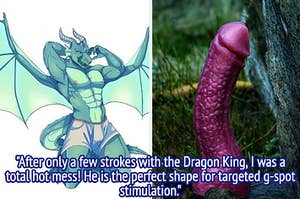 Dragon illustration and pink scaled dragon dildo