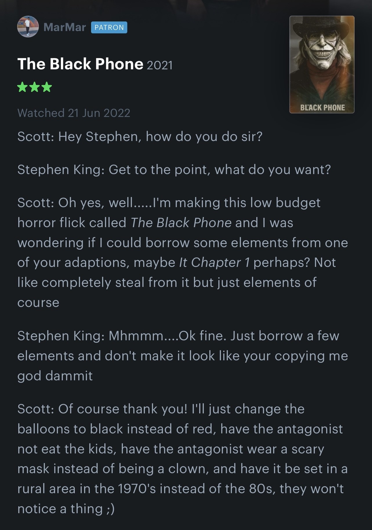 letterboxd comment on The Black Phone