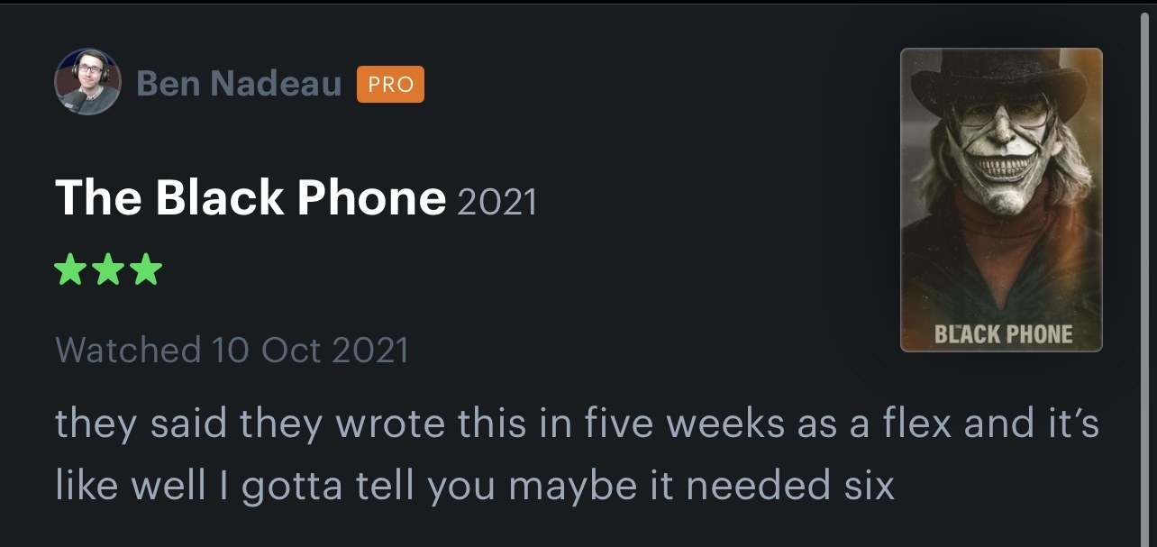 letterboxd comment on The Black Phone